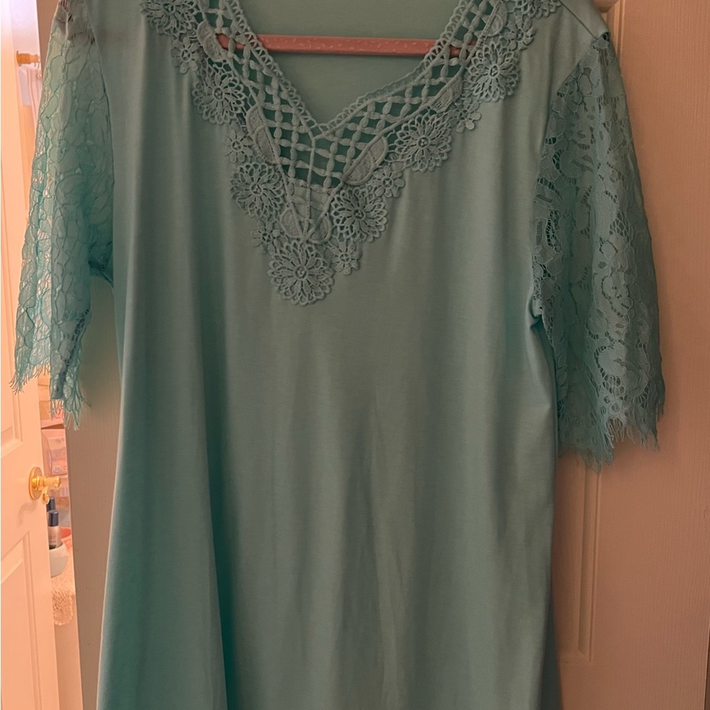 Elegant Lace Trim Aqua Top